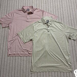 2 FJ FootJoy Mens Golf Polo Shirt Lisle Leaping Dolphins Pink Yellow Lot Large